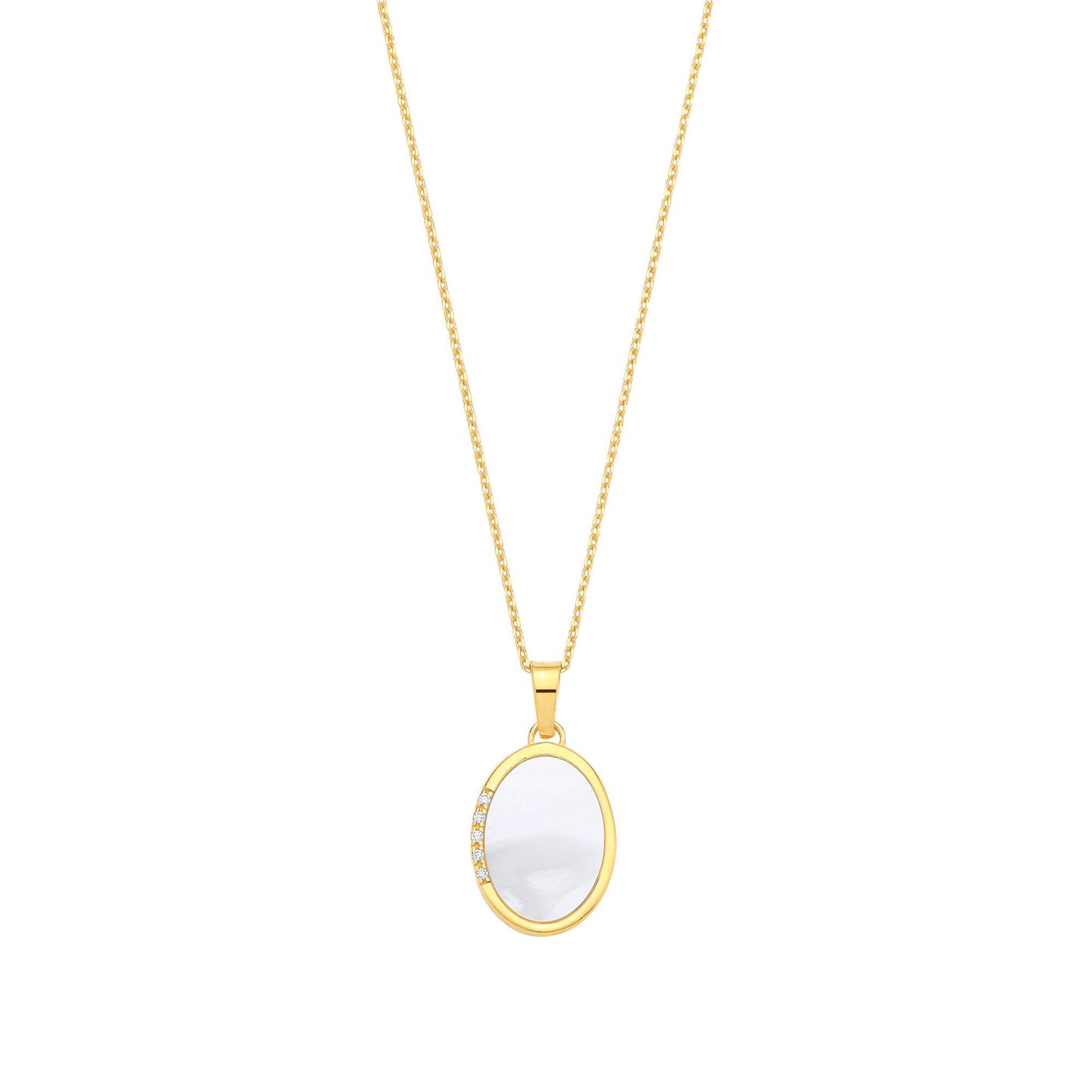 Gold-plated Silver  Rainbow Oval MOP CZ Oval Mirror Necklace - GVK524