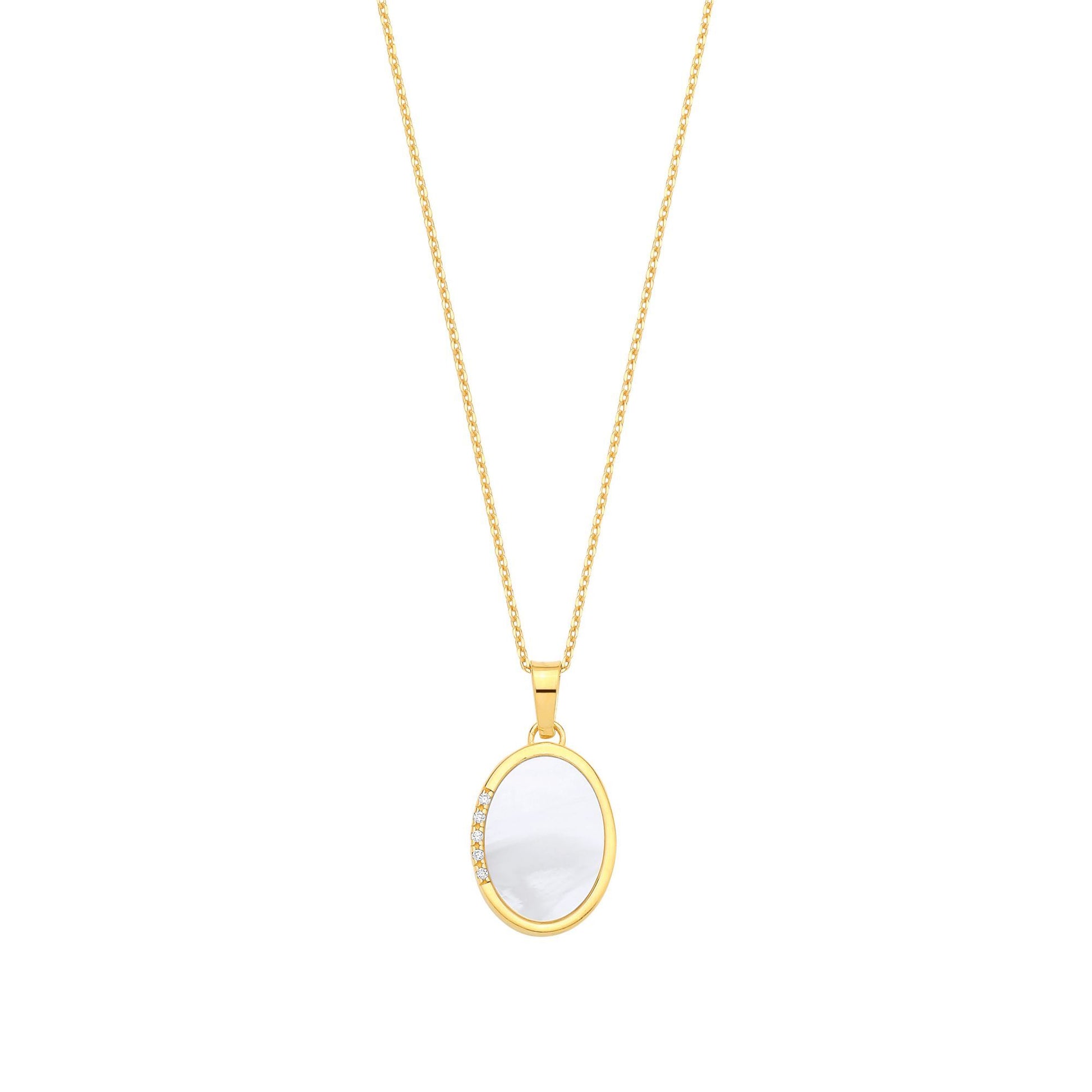 Gold-plated Silver  Rainbow Oval MOP CZ Oval Mirror Necklace - GVK524