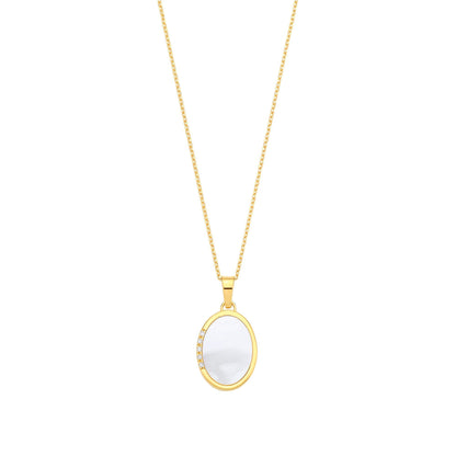 Gold-plated Silver  Rainbow Oval MOP CZ Oval Mirror Necklace - GVK524