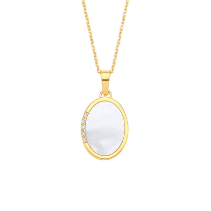 Gold Plated Sterling Silver CZ & Mother Of Pear Oval Pendant Necklace - 18 - GVK524