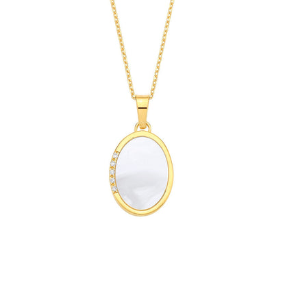 Gold-plated Silver  Rainbow Oval MOP CZ Oval Mirror Necklace - GVK524