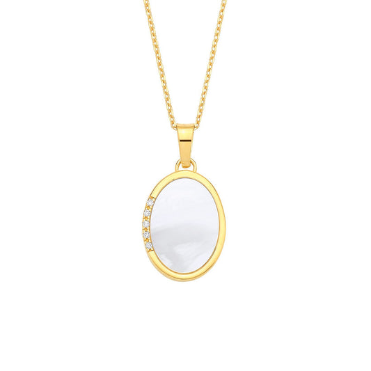 Gold-plated Silver  Rainbow Oval MOP CZ Oval Mirror Necklace - GVK524