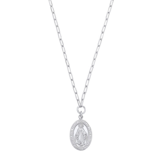 Sterling Silver Madonna Pendant Necklace - 18 - GVK525