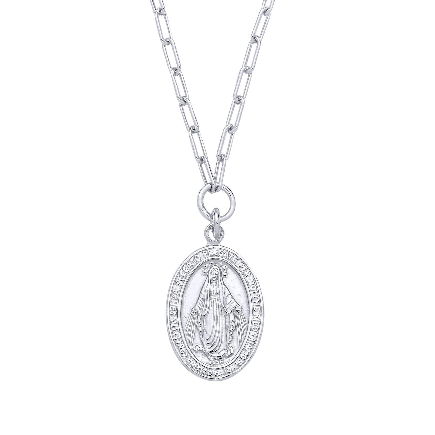 Sterling Silver Madonna Pendant Necklace - 18 - GVK525
