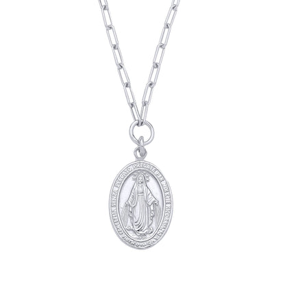 Sterling Silver Madonna Pendant Necklace - 18 - GVK525