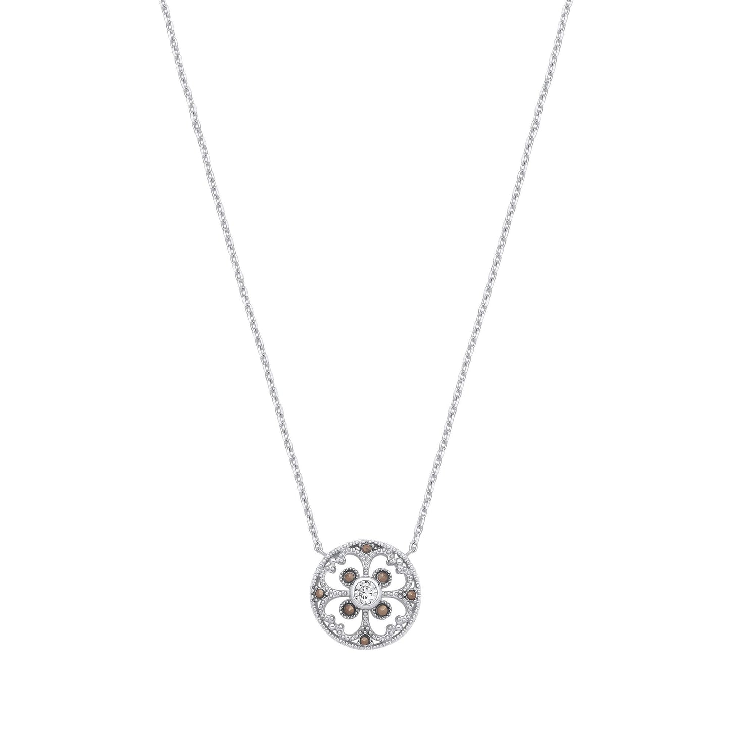Sterling Silver CZ Filigree Floral Pendant Necklace - GVK526