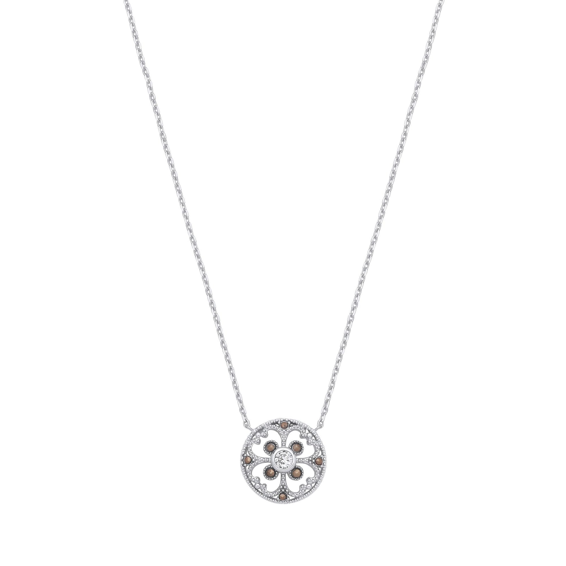 Sterling Silver CZ Filigree Floral Pendant Necklace - GVK526