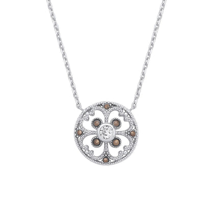 Sterling Silver CZ Filigree Floral Pendant Necklace - GVK526