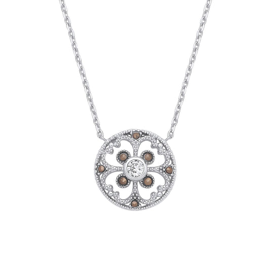 Sterling Silver CZ Filigree Floral Pendant Necklace - GVK526