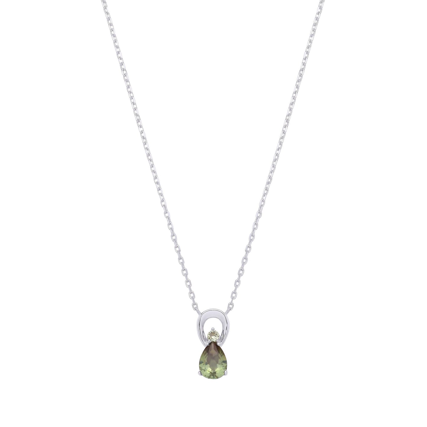 Silver  Olive Green Pear CZ Infinity Lil n Large Necklace - GVK527