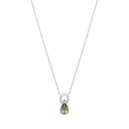 Silver  Olive Green Pear CZ Infinity Lil n Large Necklace - GVK527