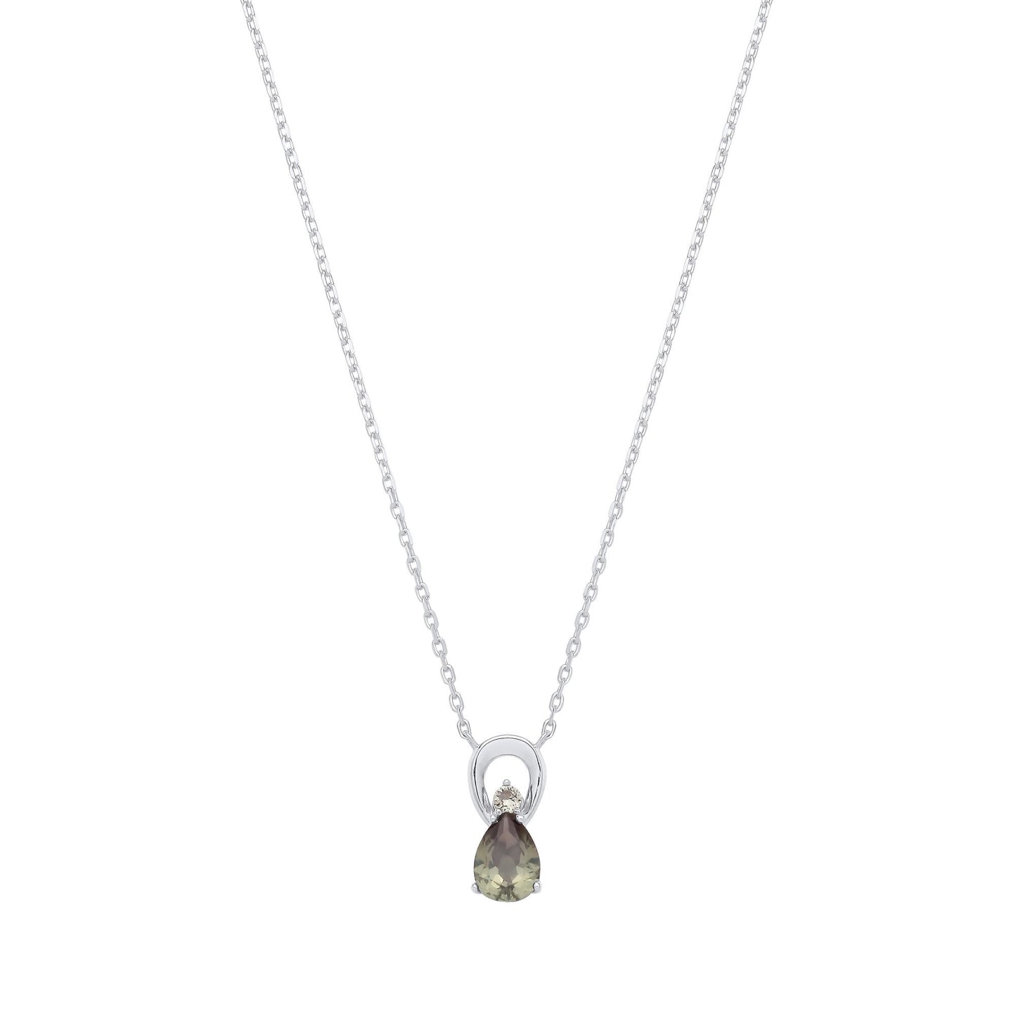 Silver  Olive Green Pear CZ Infinity Lil n Large Necklace - GVK527