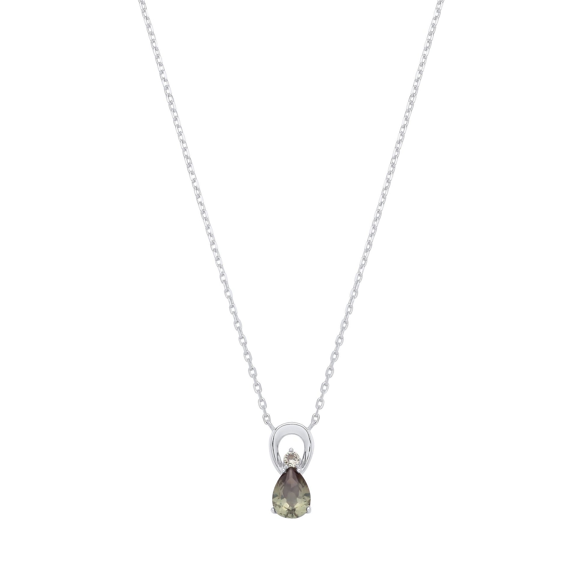 Silver  Olive Green Pear CZ Infinity Lil n Large Necklace - GVK527