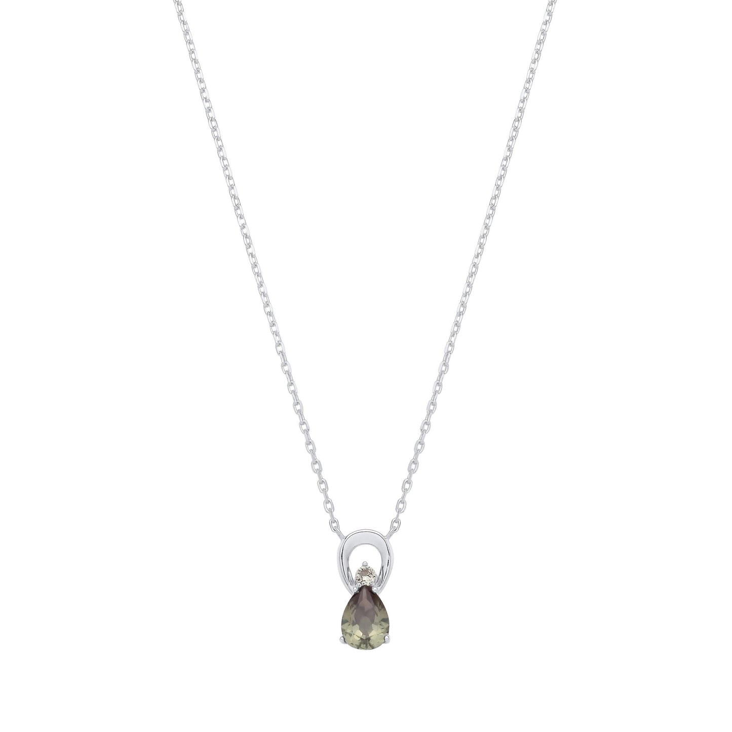 Sterling Silver CZ Green Amethyst Pear Drop Pendant Necklace - GVK527