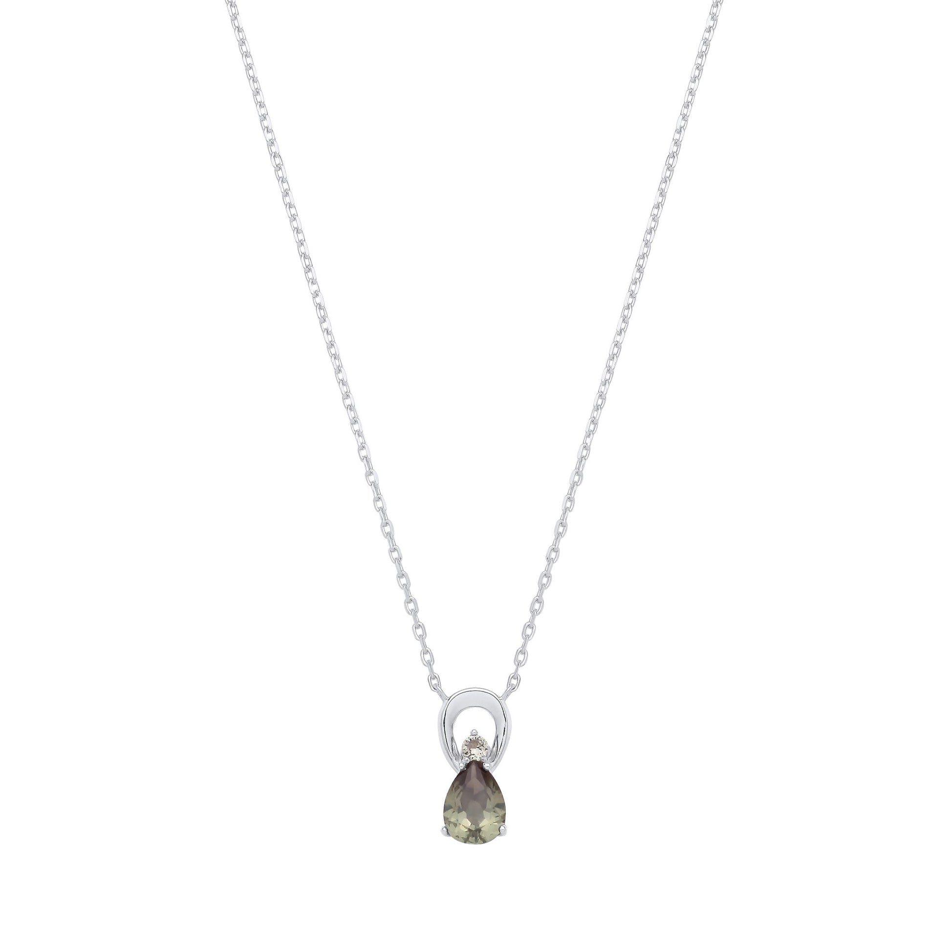 Sterling Silver CZ Green Amethyst Pear Drop Pendant Necklace - GVK527