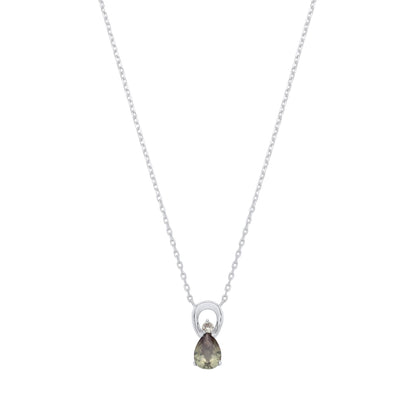 Sterling Silver CZ Green Amethyst Pear Drop Pendant Necklace - GVK527