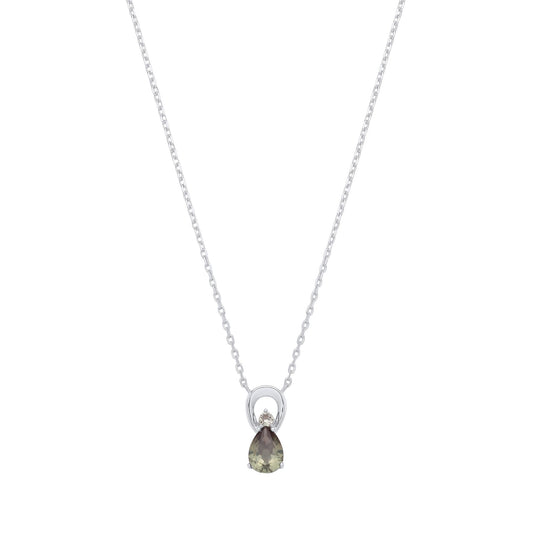 Sterling Silver CZ Green Amethyst Pear Drop Pendant Necklace - GVK527