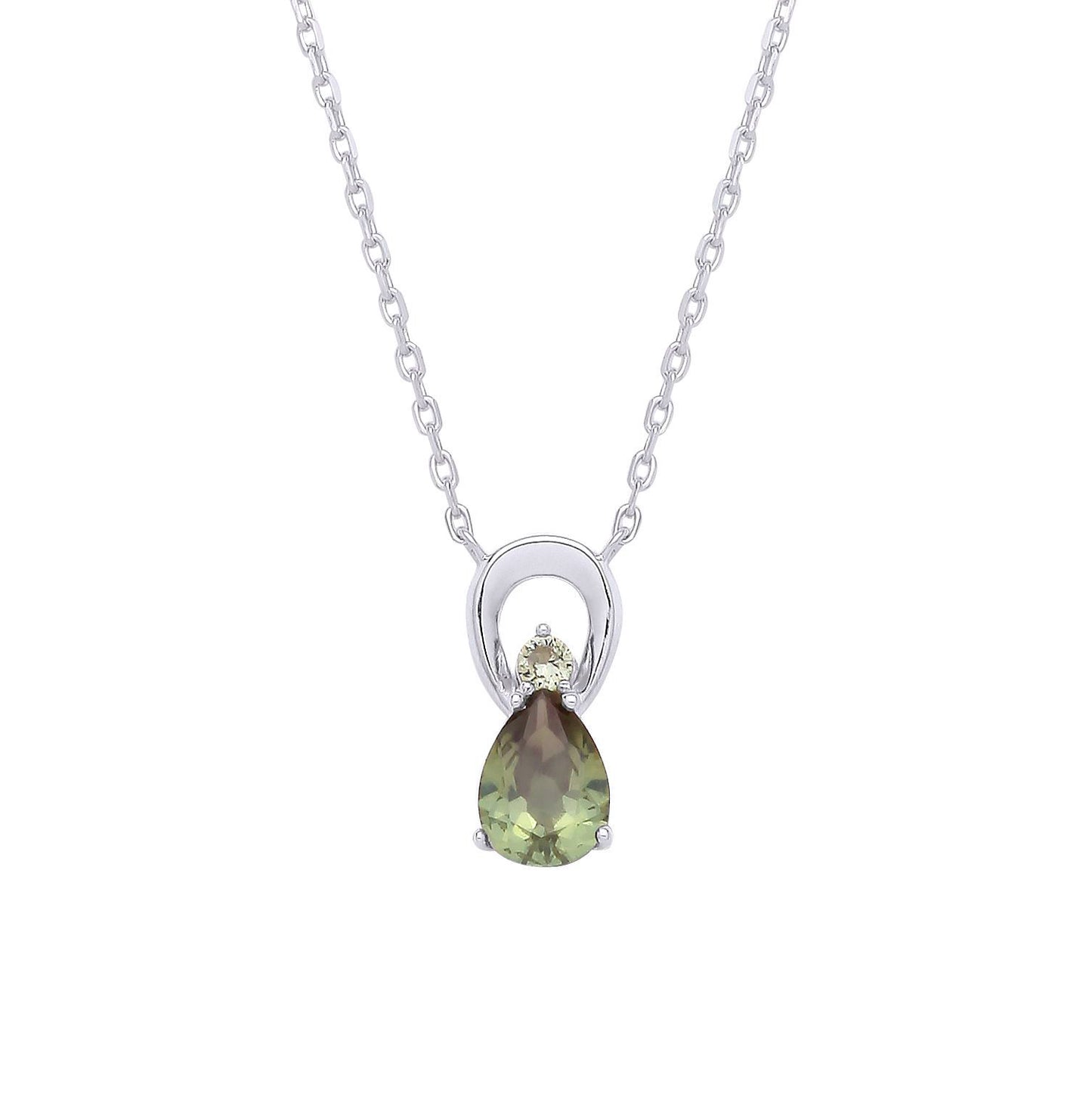 Silver  Olive Green Pear CZ Infinity Lil n Large Necklace - GVK527