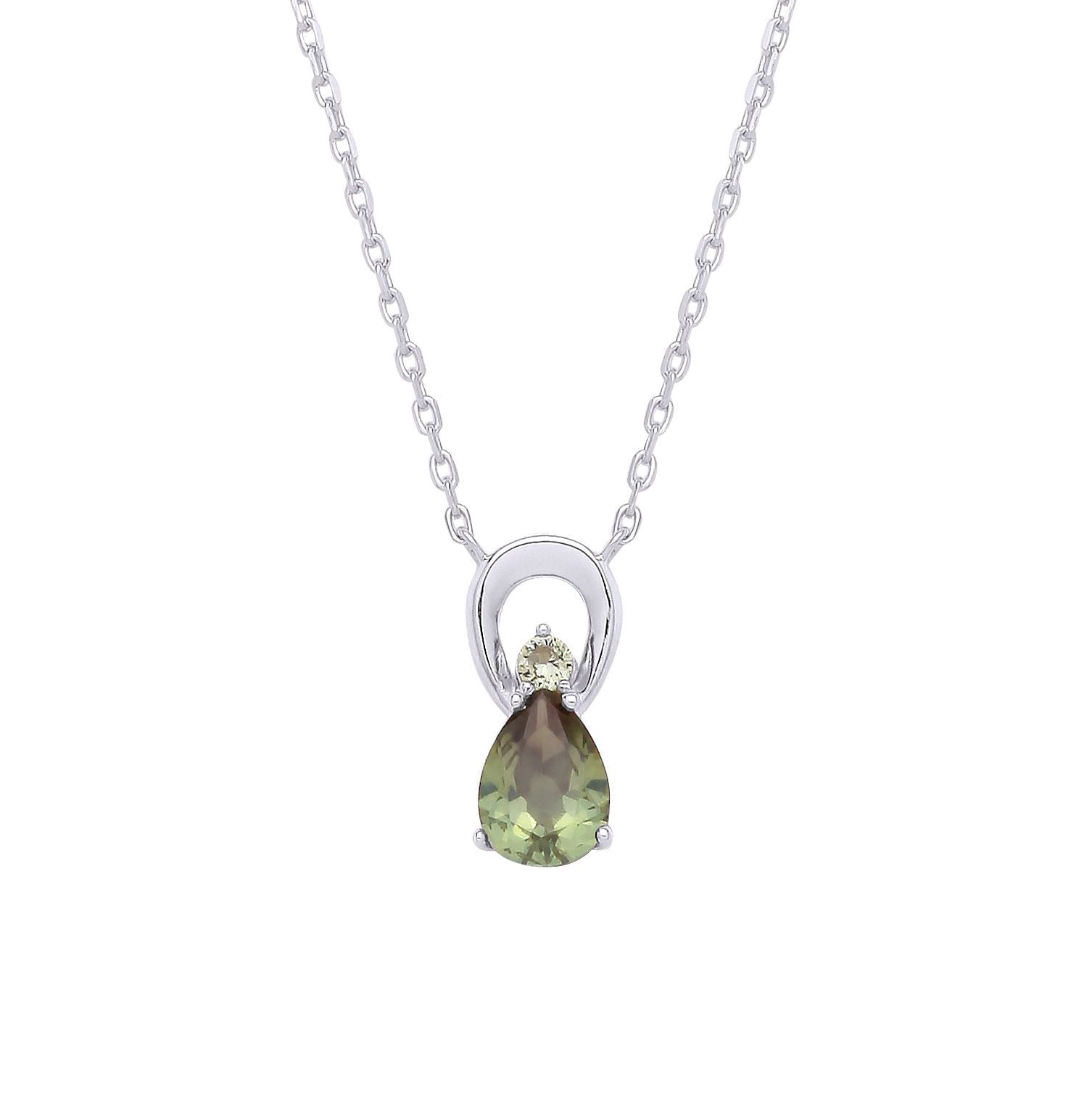 Silver  Olive Green Pear CZ Infinity Lil n Large Necklace - GVK527