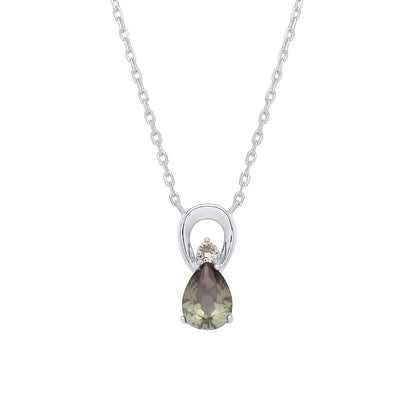 Sterling Silver CZ Green Amethyst Pear Drop Pendant Necklace - GVK527