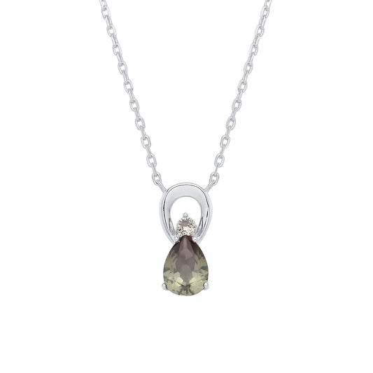 Sterling Silver CZ Green Amethyst Pear Drop Pendant Necklace - GVK527