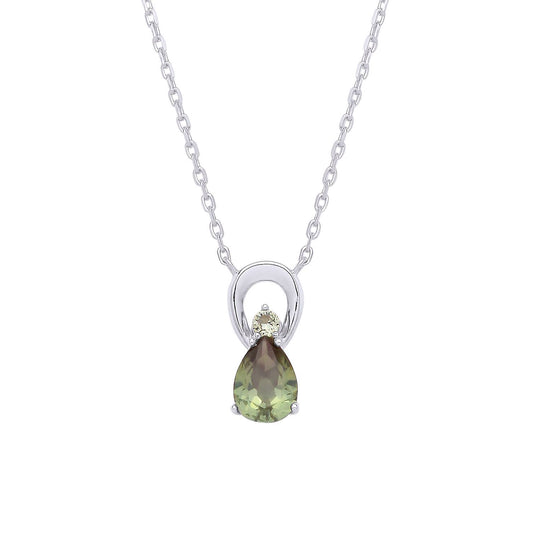 Silver  Olive Green Pear CZ Infinity Lil n Large Necklace - GVK527