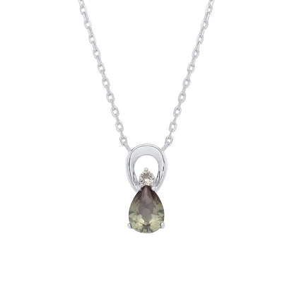 Silver  Olive Green Pear CZ Infinity Lil n Large Necklace - GVK527