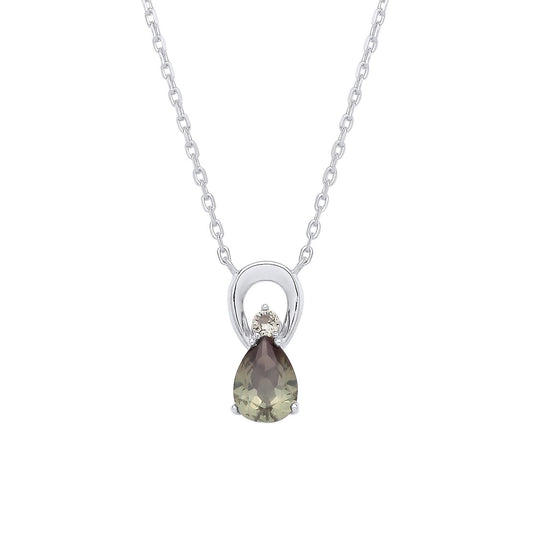 Silver  Olive Green Pear CZ Infinity Lil n Large Necklace - GVK527