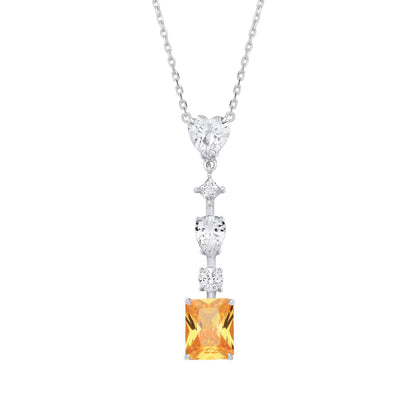 Silver  Yellow Radiant Heart Pear CZ Amber Sunset Tiered Necklace - GVK528