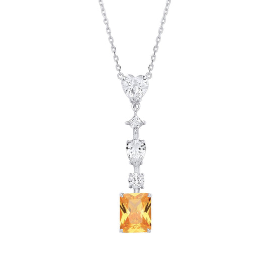 Silver  Yellow Radiant Heart Pear CZ Amber Sunset Tiered Necklace - GVK528
