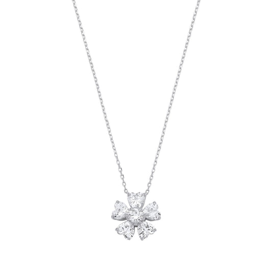 Sterling Silver CZ Flower Pendant Necklace - GVK529