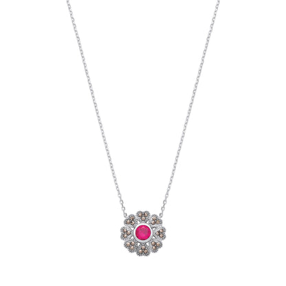 Silver  Red Brown Marcusite CZ Chocolate Hearts & Arrows Necklace - GVK531