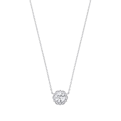 Sterling Silver CZ Flower Pendant Necklace - GVK532