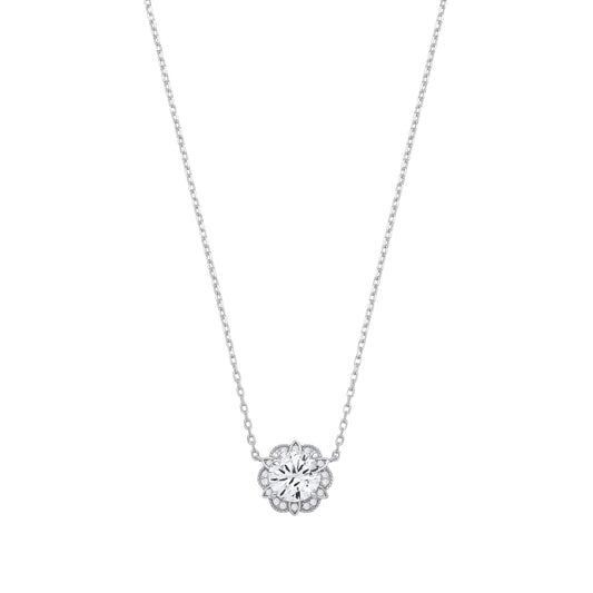 Sterling Silver CZ Flower Pendant Necklace - GVK532