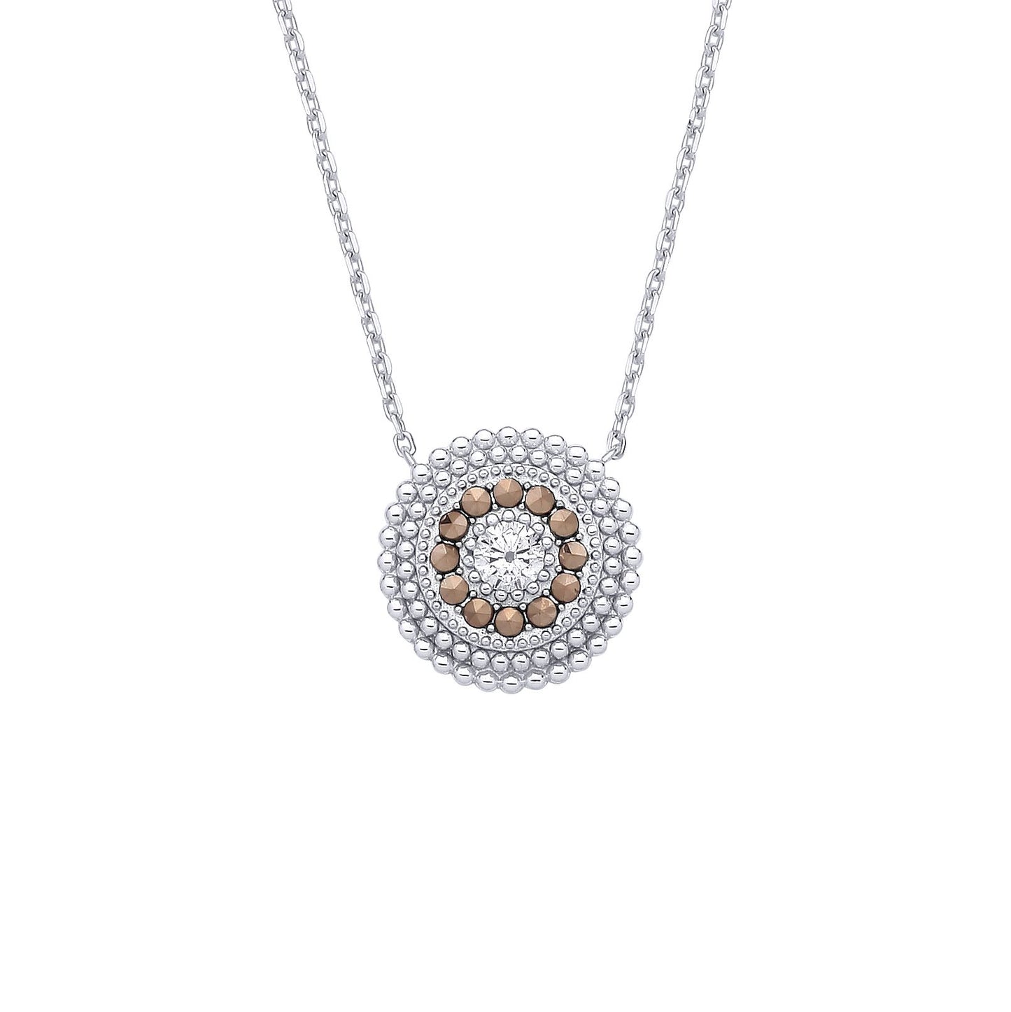 Sterling Silver CZ Circle Band Pendant Necklace - GVK533