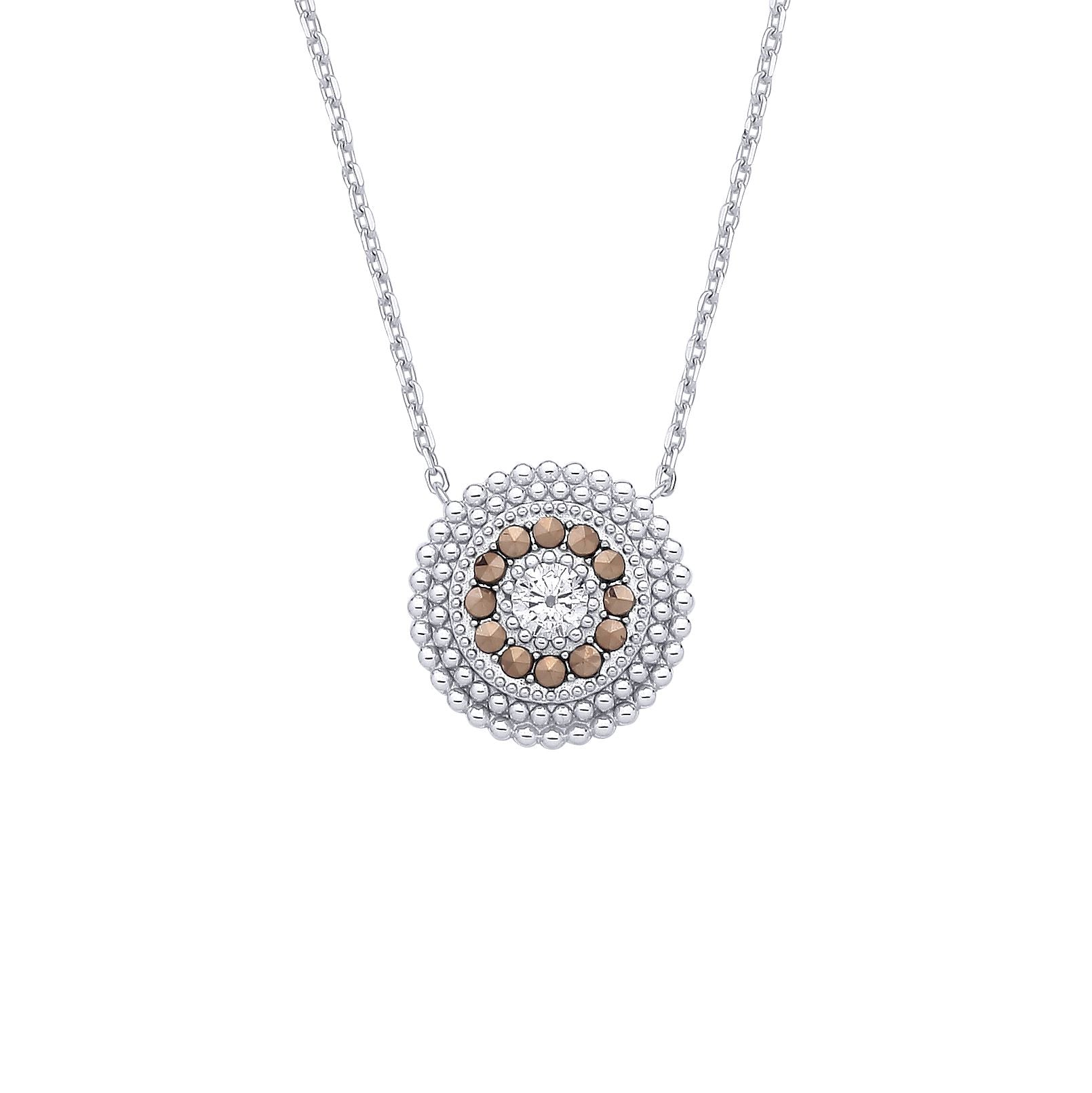 Sterling Silver CZ Circle Band Pendant Necklace - GVK533