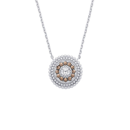 Sterling Silver CZ Circle Band Pendant Necklace - GVK533