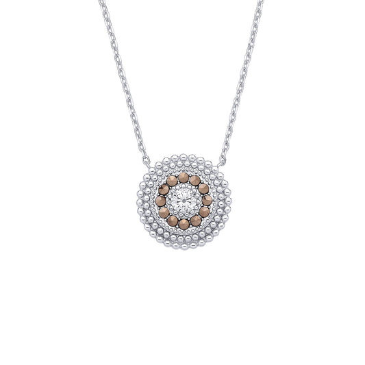 Sterling Silver CZ Circle Band Pendant Necklace - GVK533