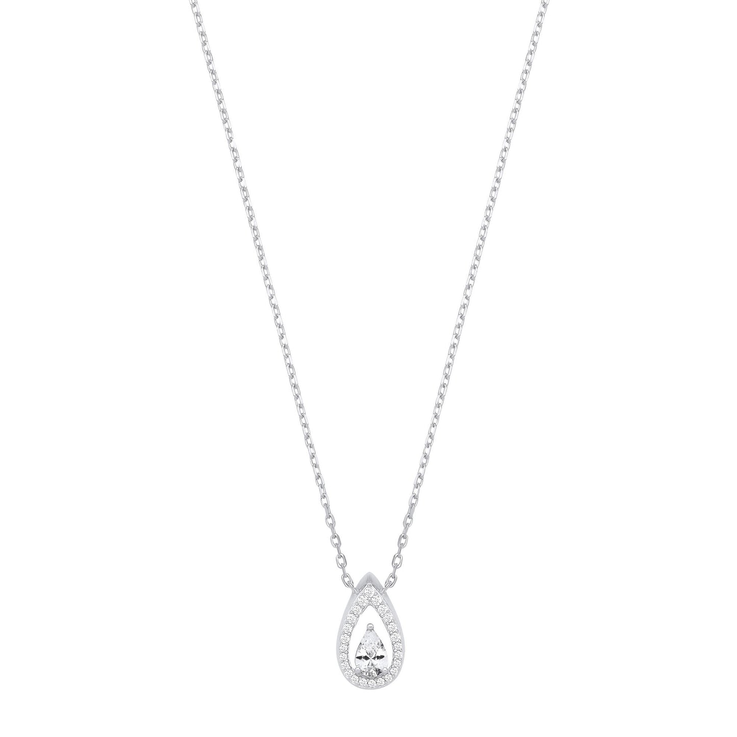 Silver  Pear CZ Raindrop Swing Flame Lavalier Necklace - GVK534