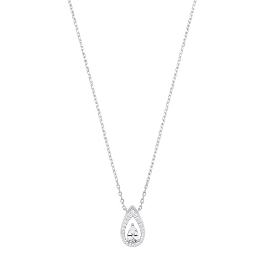 Silver  Pear CZ Raindrop Swing Flame Lavalier Necklace - GVK534