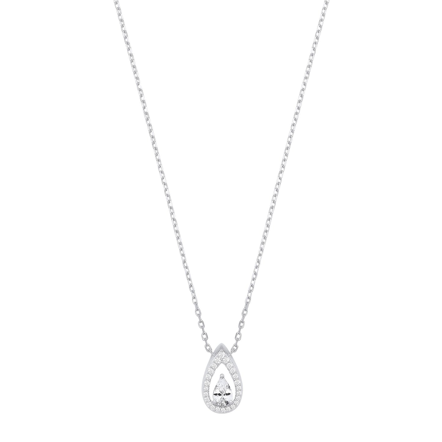 Sterling Silver CZ Pear Drop Pendant Necklace - GVK534