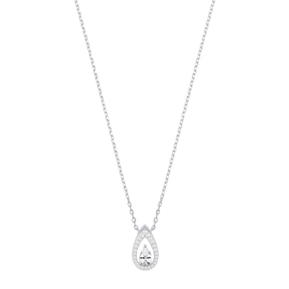 Sterling Silver CZ Pear Drop Pendant Necklace - GVK534