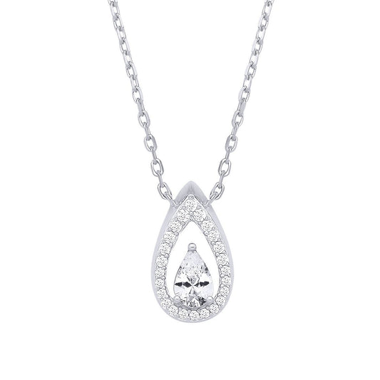 Silver  Pear CZ Raindrop Swing Flame Lavalier Necklace - GVK534