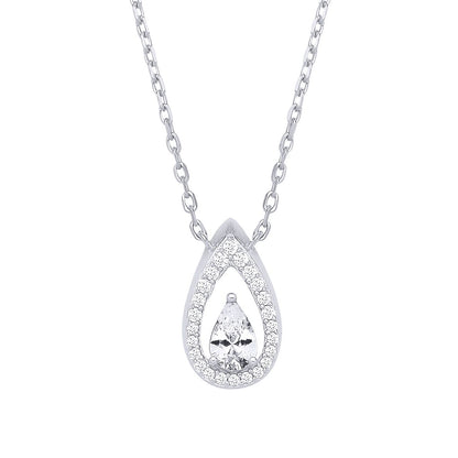 Sterling Silver CZ Pear Drop Pendant Necklace - GVK534
