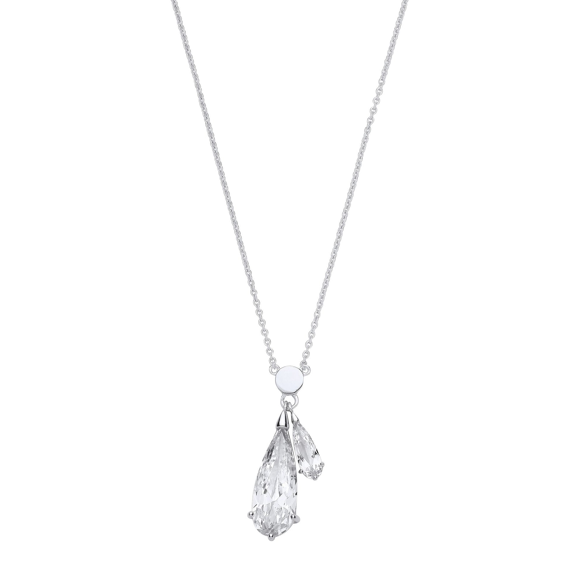 Sterling Silver CZ Pear Drop Pendant Necklace - GVK535