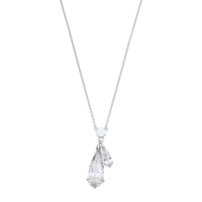 Silver  Pear CZ Lil n Large Dual Drop Mini Disc Negligee Necklace - GVK535