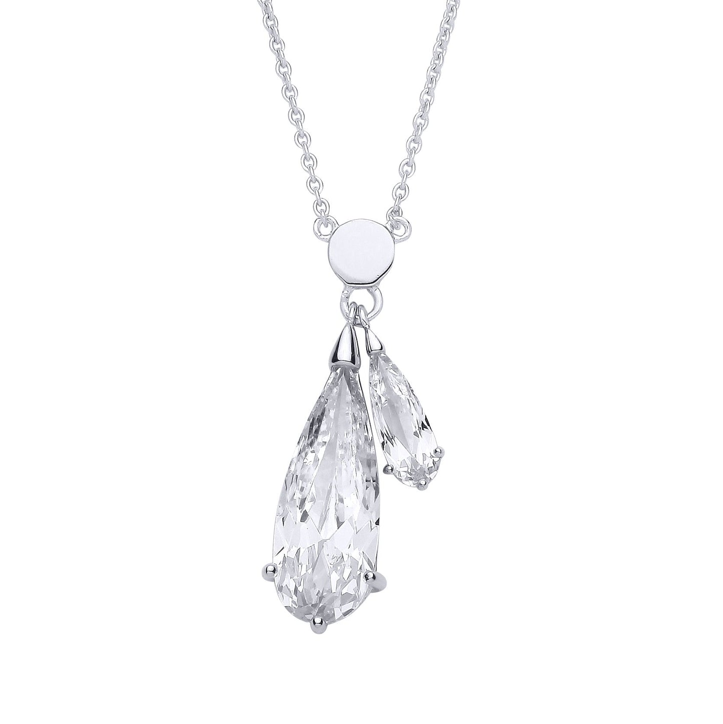 Sterling Silver CZ Pear Drop Pendant Necklace - GVK535