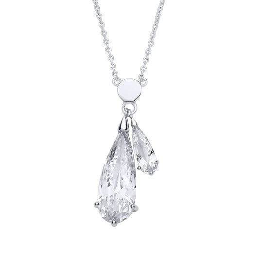 Sterling Silver CZ Pear Drop Pendant Necklace - GVK535