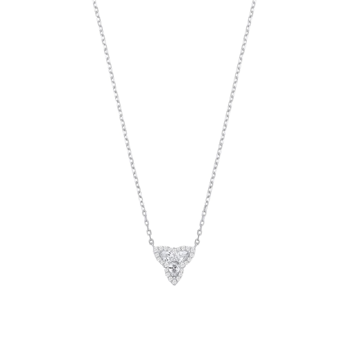 Silver  Pear CZ Celtic Trinity Knot Cluster Lavalier Necklace - GVK537