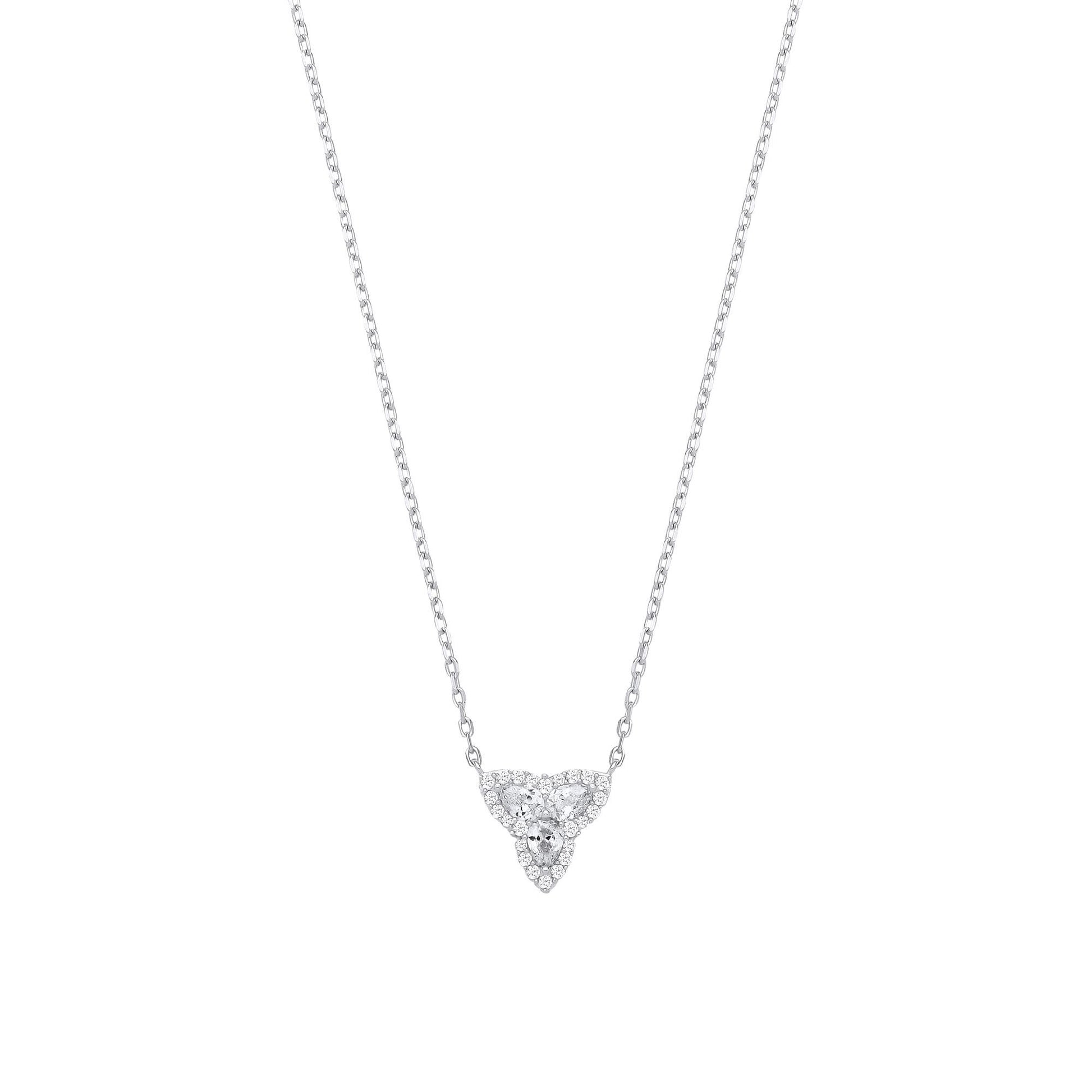 Silver  Pear CZ Celtic Trinity Knot Cluster Lavalier Necklace - GVK537